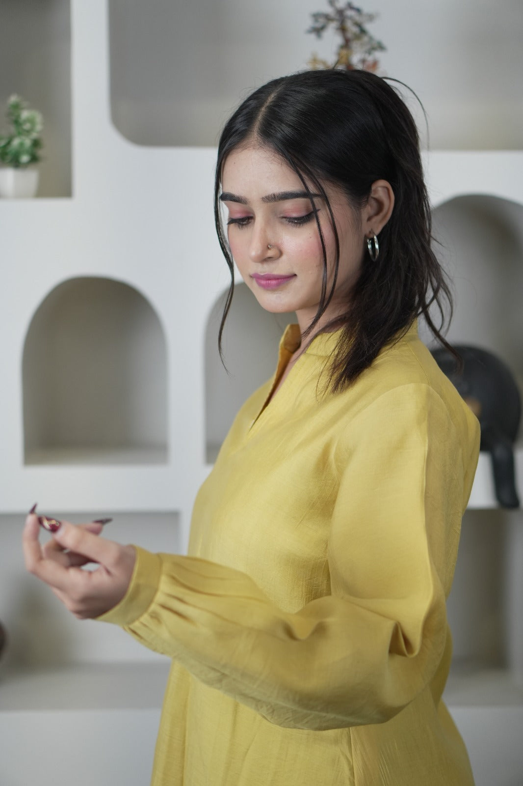 Stylish Yellow Mul Chanderi Long Sleeve Top for Women D6277