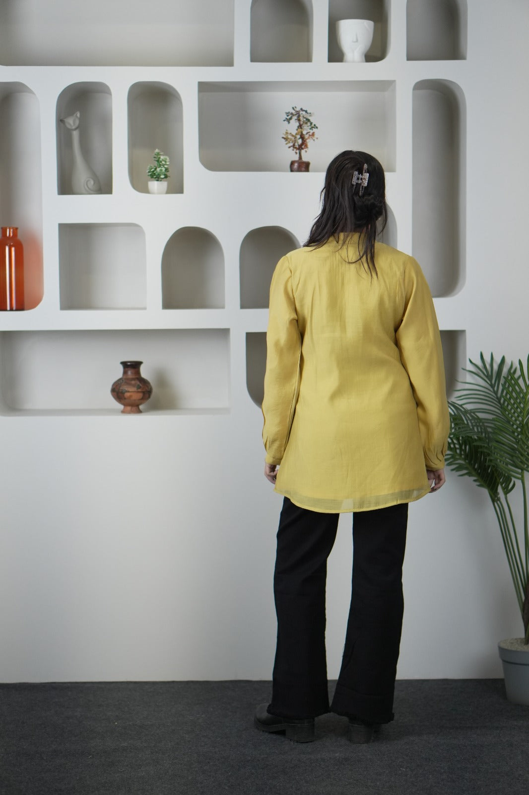 Stylish Yellow Mul Chanderi Long Sleeve Top for Women D6277