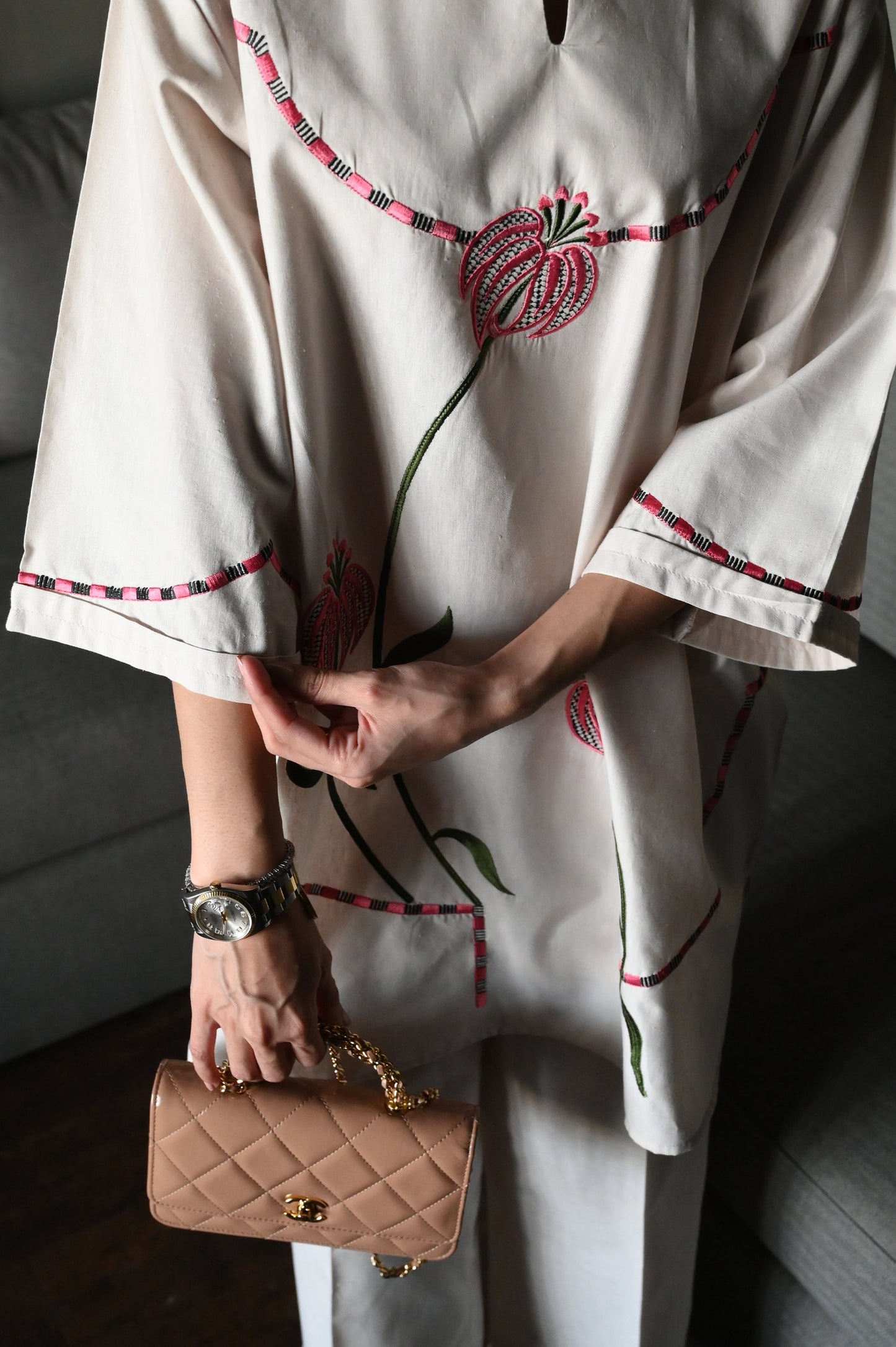 Thread Work Floral Embroidery Co-ord Set for Women D6299