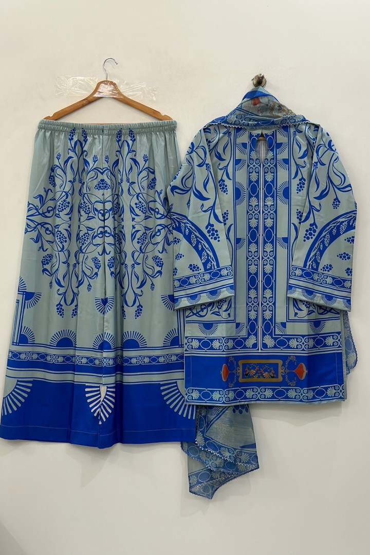 Trendy Blue Printed Suit Set With Dupatta D6129 - kharidari
