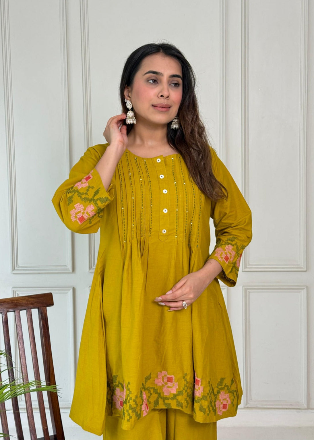 Trendy Embroidered Pure Cotton Co-ord Set D6215 - kharidari