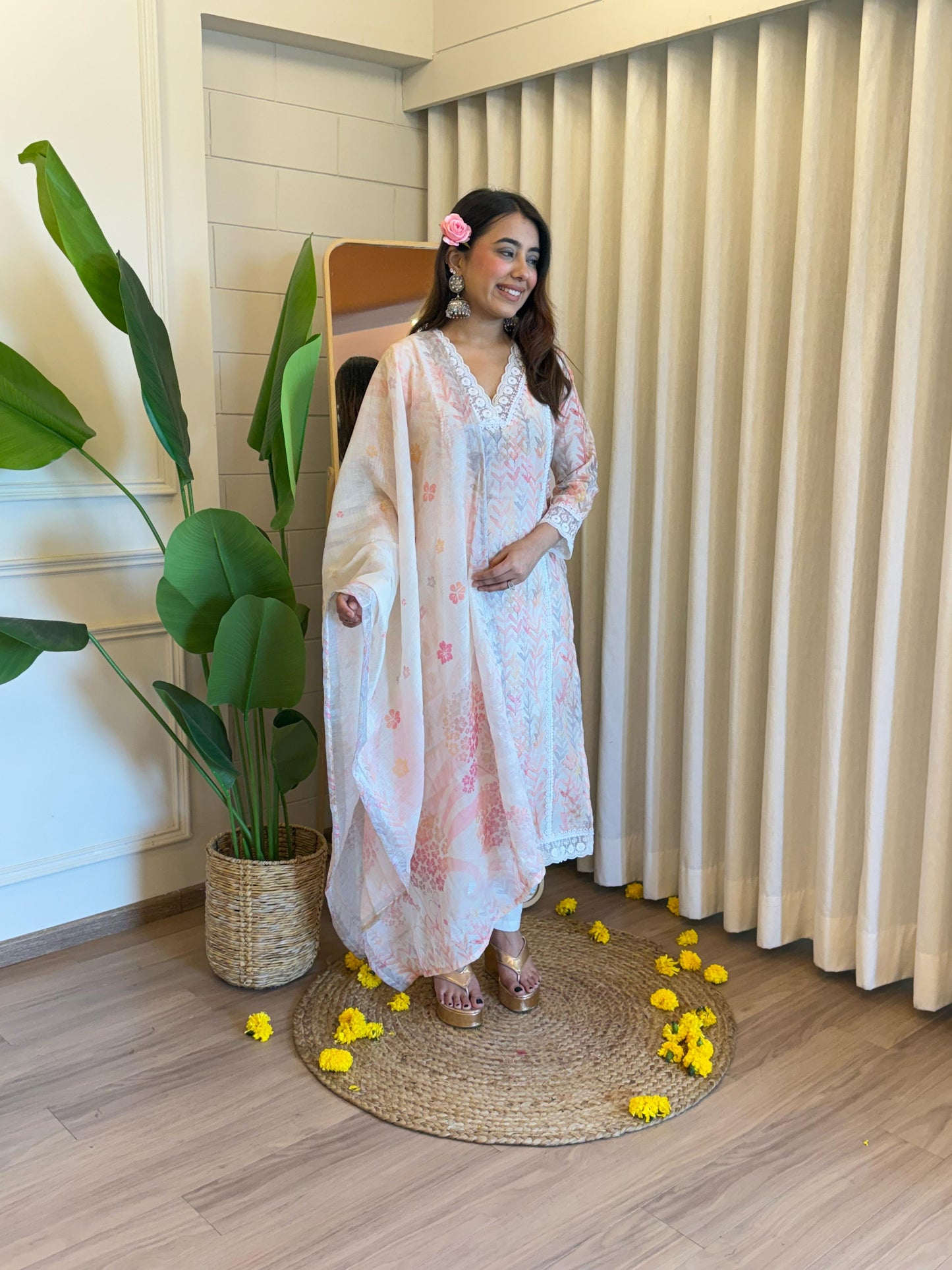 Unique Look Pure Linen Suit Set with Dupatta – D6217