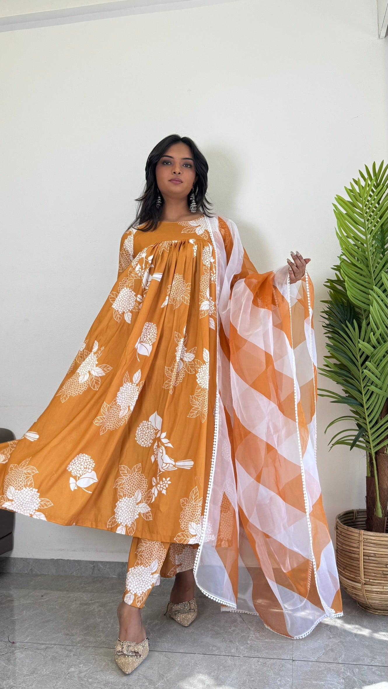 Vibrant Yellow Printed Ethnic Suit Set – D6142