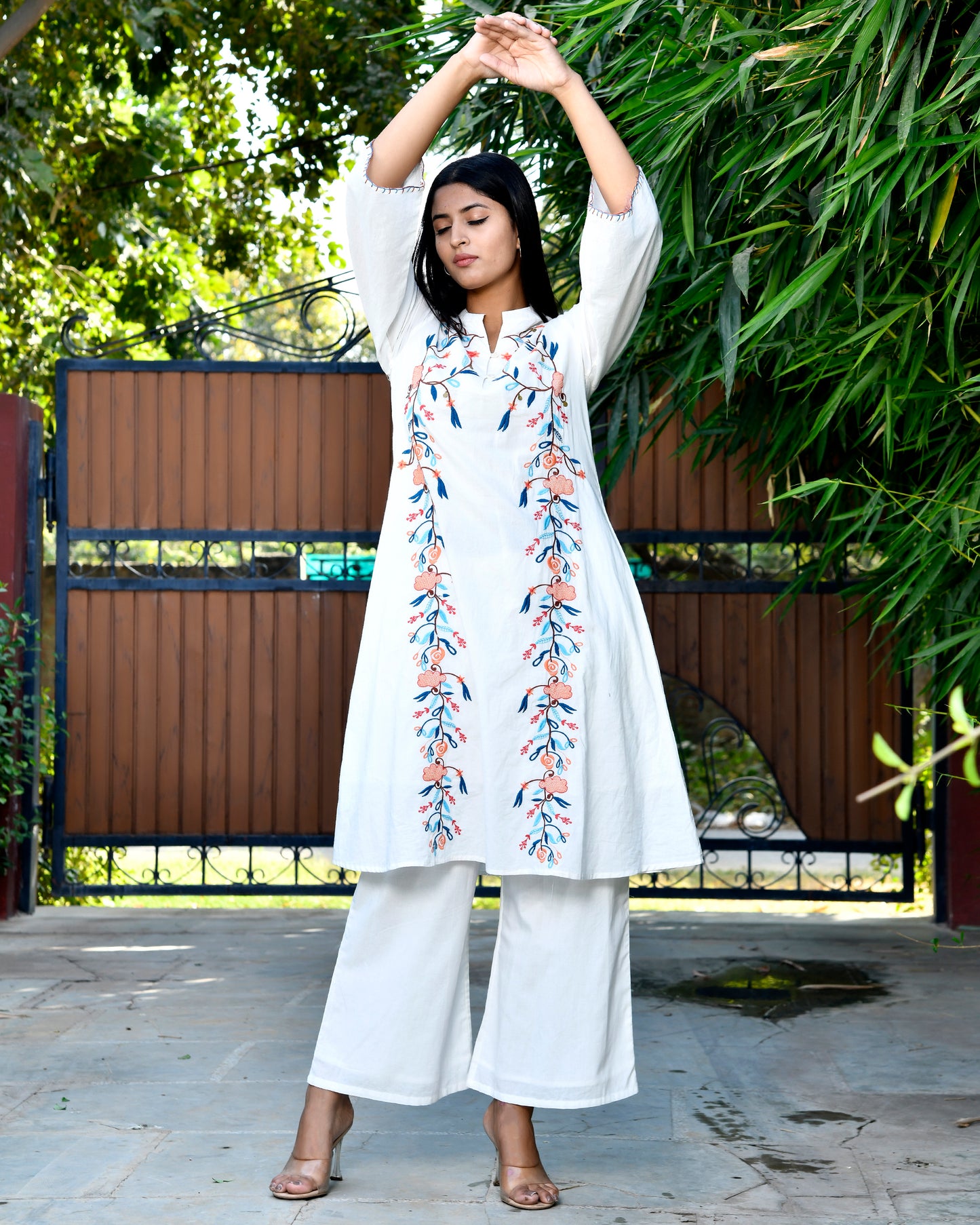 White Floral Vine Embroidered Co-ord Set D6271