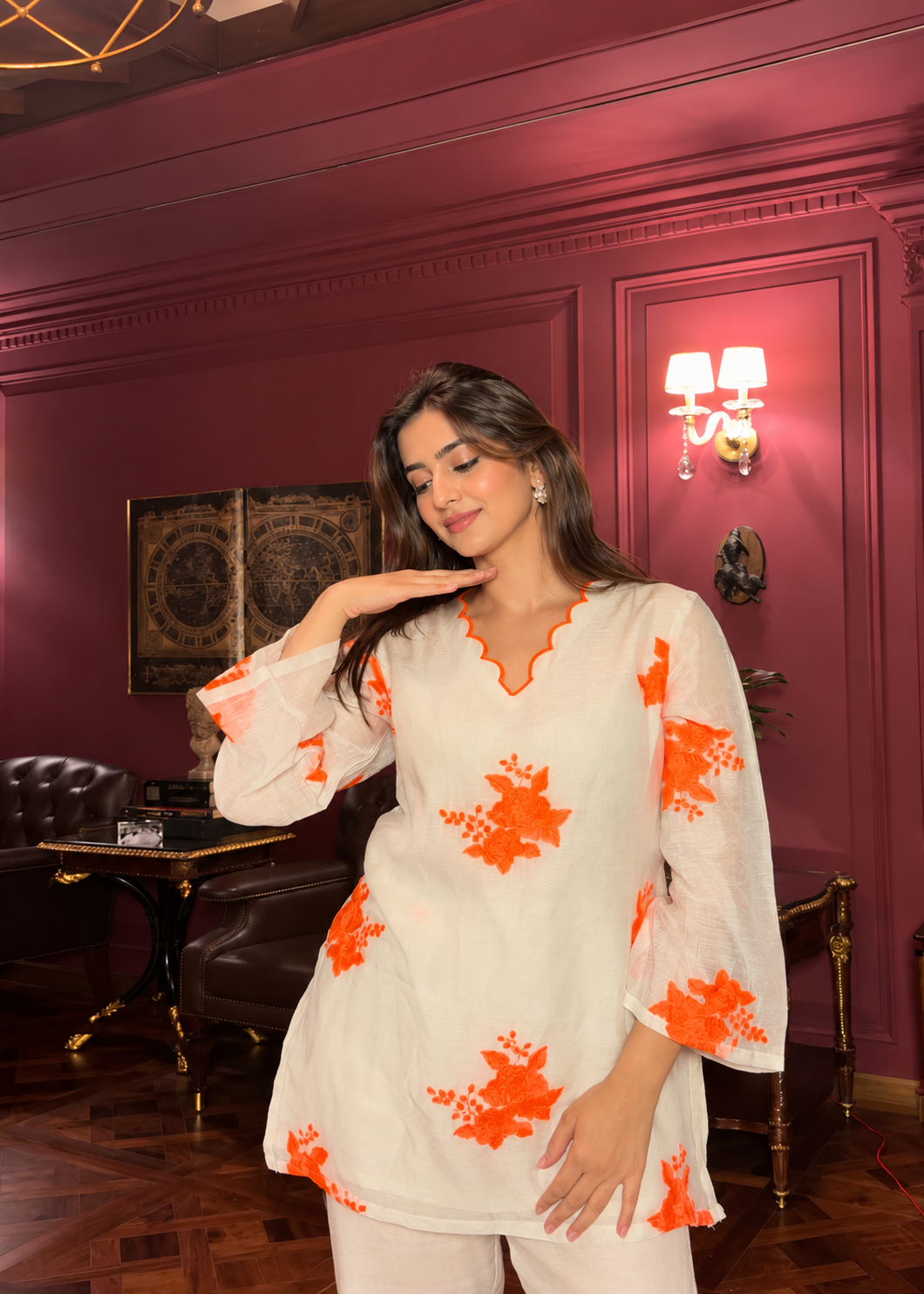 Women’s Embroidered Roman Silk Co-Ord Set D6370