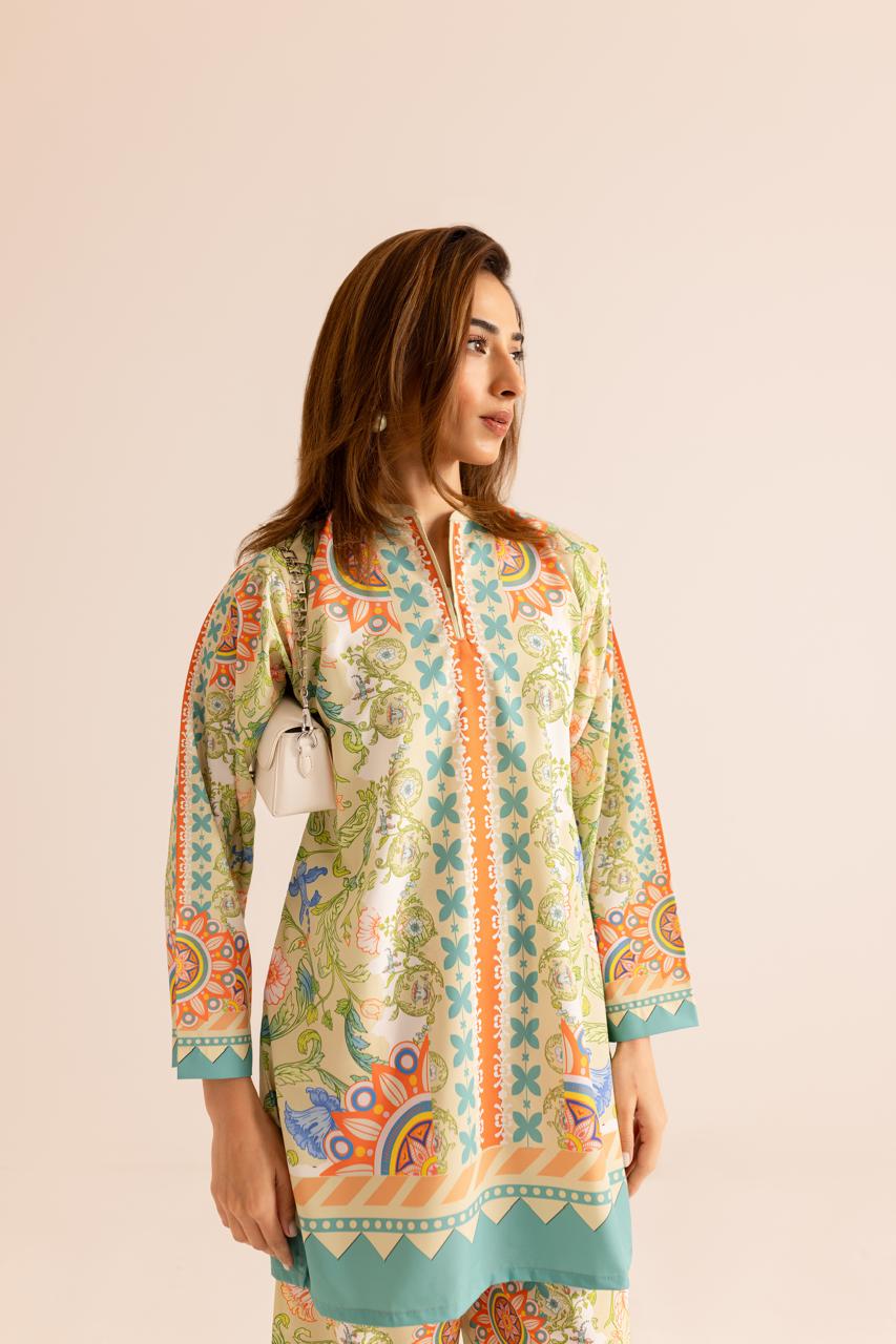 Women's Fashionable Printed Poly cotton Co-ord Set – D6043