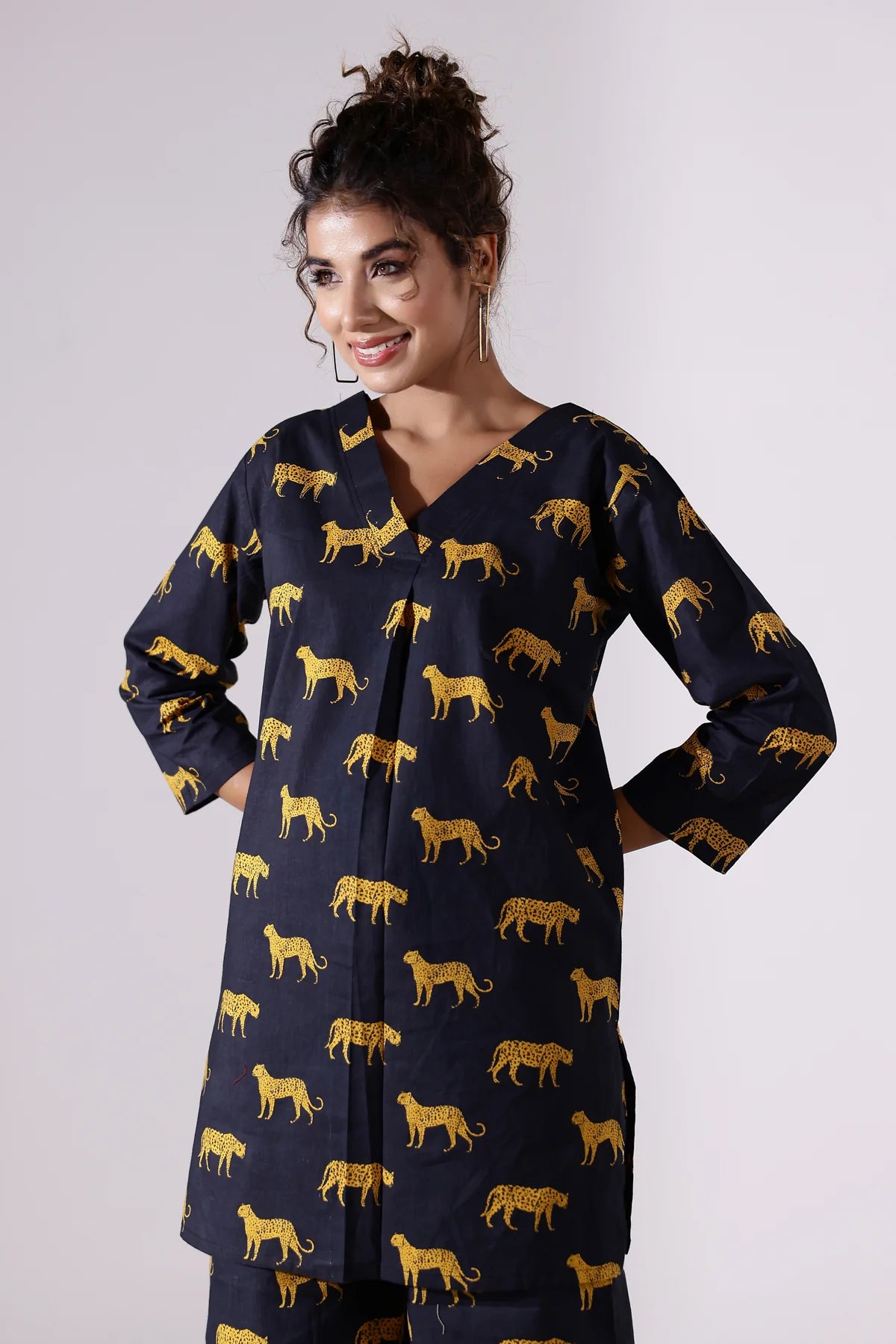 The Black Mustard Leopard Muslin Cotton Coord Set D6036