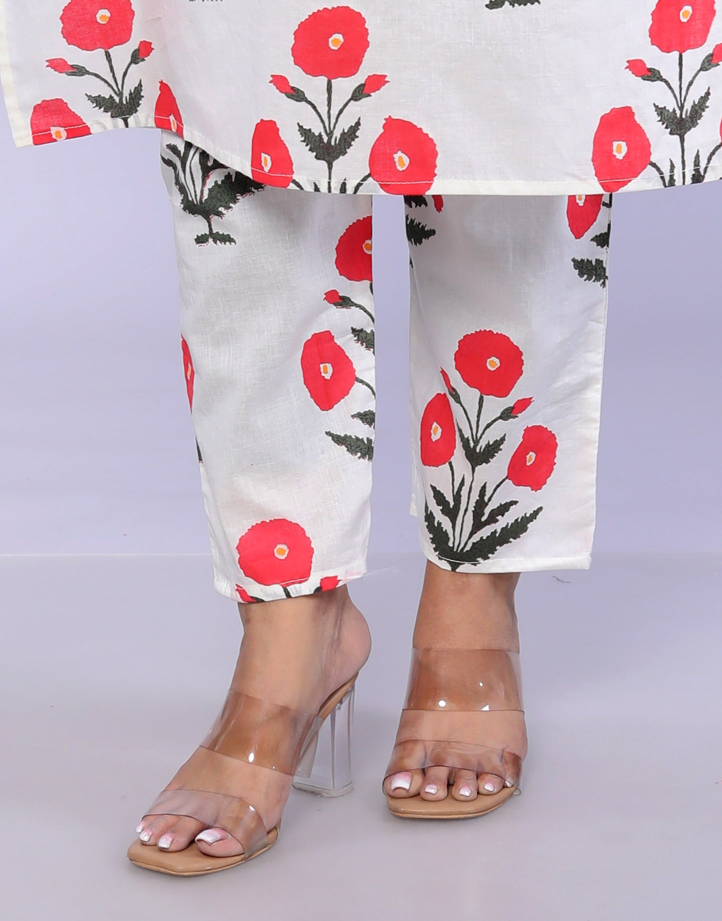 Red Flower plant printed Cotton Co-ord Set VT6008