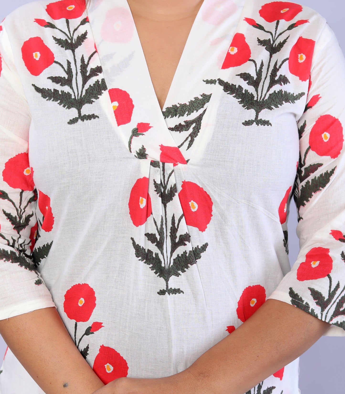 Red Flower plant printed Cotton Co-ord Set VT6008 - kharidari