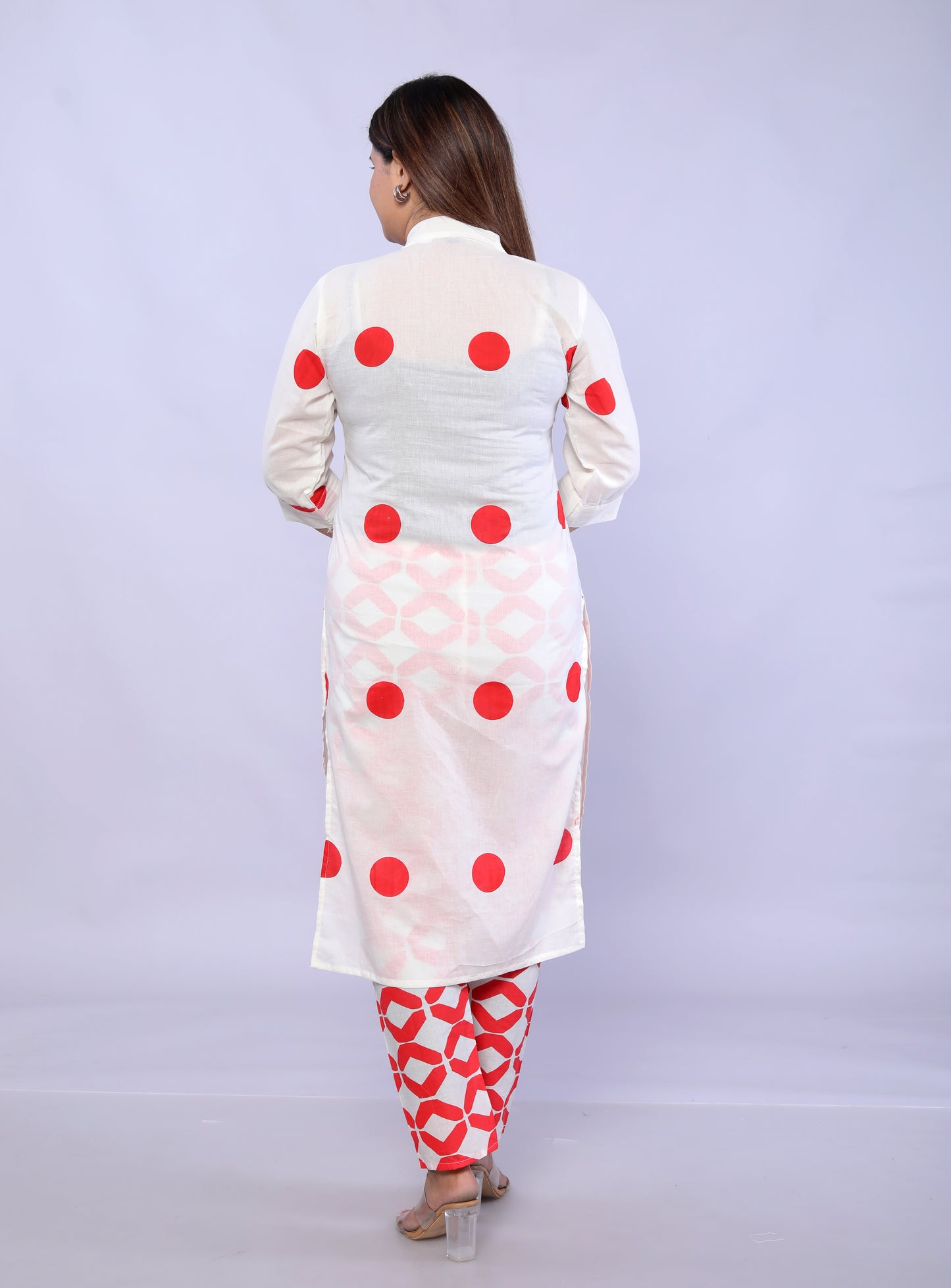 Red Polka Dots printed Cotton Co-ord Set D6042