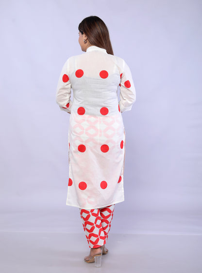 Red Polka Dots printed Cotton Co-ord Set D6042