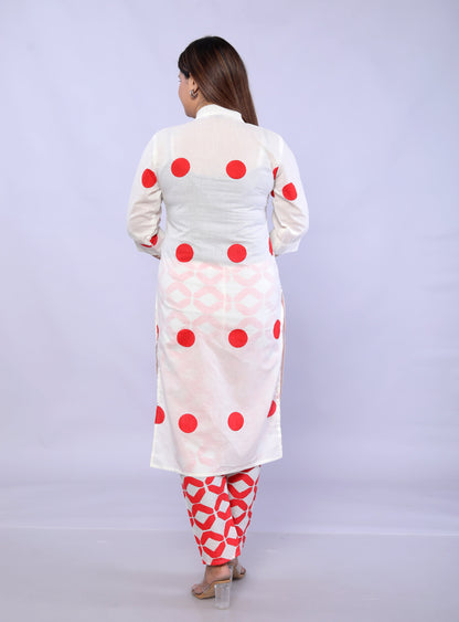 Red Polka Dots printed Cotton Co-ord Set D6042 - kharidari