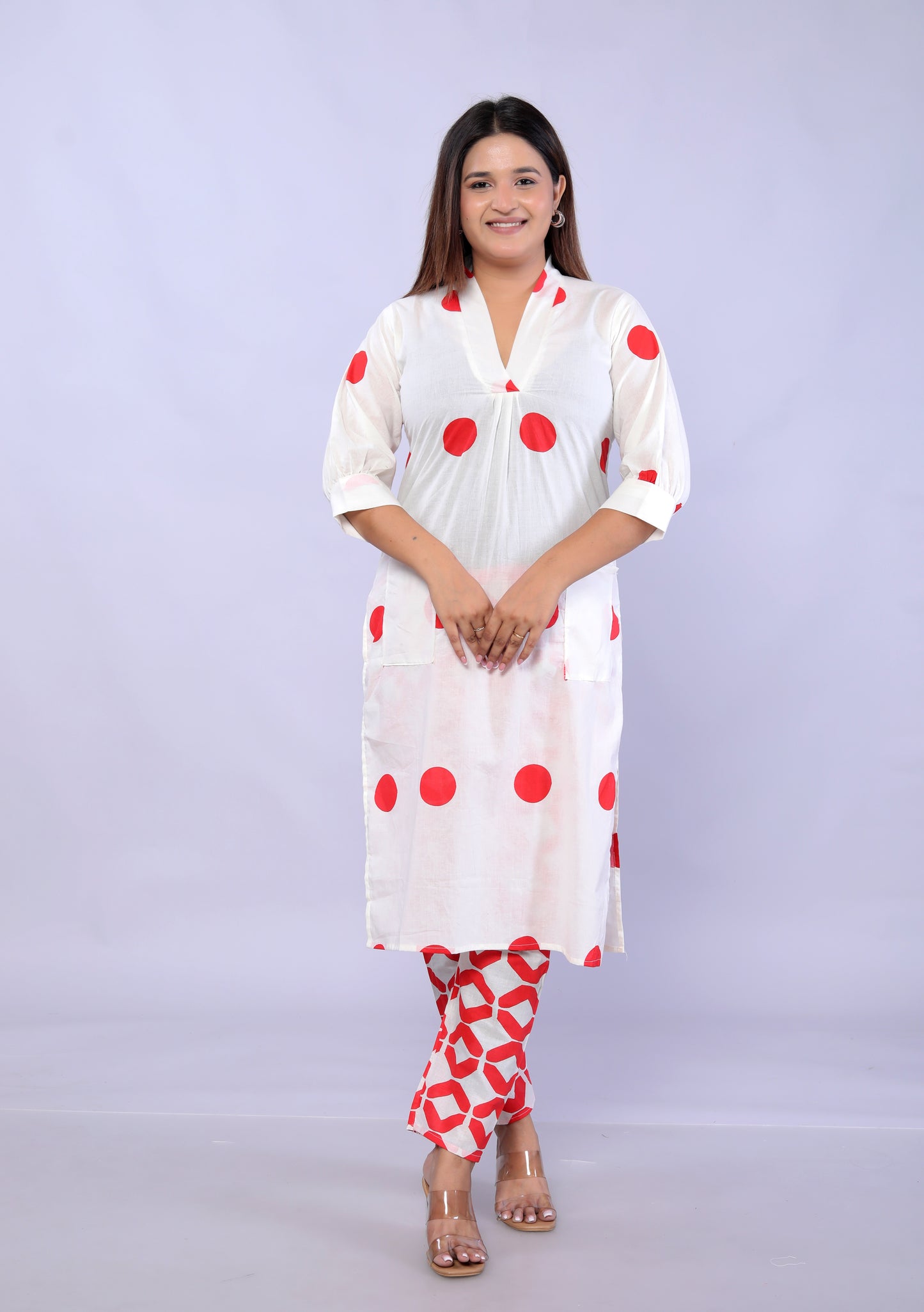 Red Polka Dots printed Cotton Co-ord Set D6042