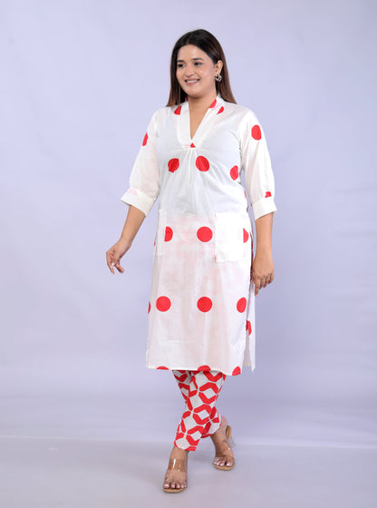 Red Polka Dots printed Cotton Co-ord Set D6042 - kharidari