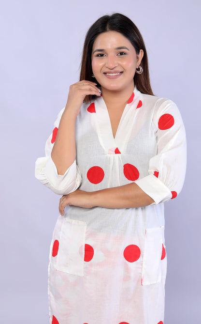 Red Polka Dots printed Cotton Co-ord Set D6042 - kharidari