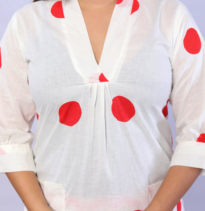 Red Polka Dots printed Cotton Co-ord Set D6042