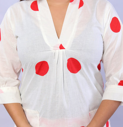 Red Polka Dots printed Cotton Co-ord Set D6042 - kharidari