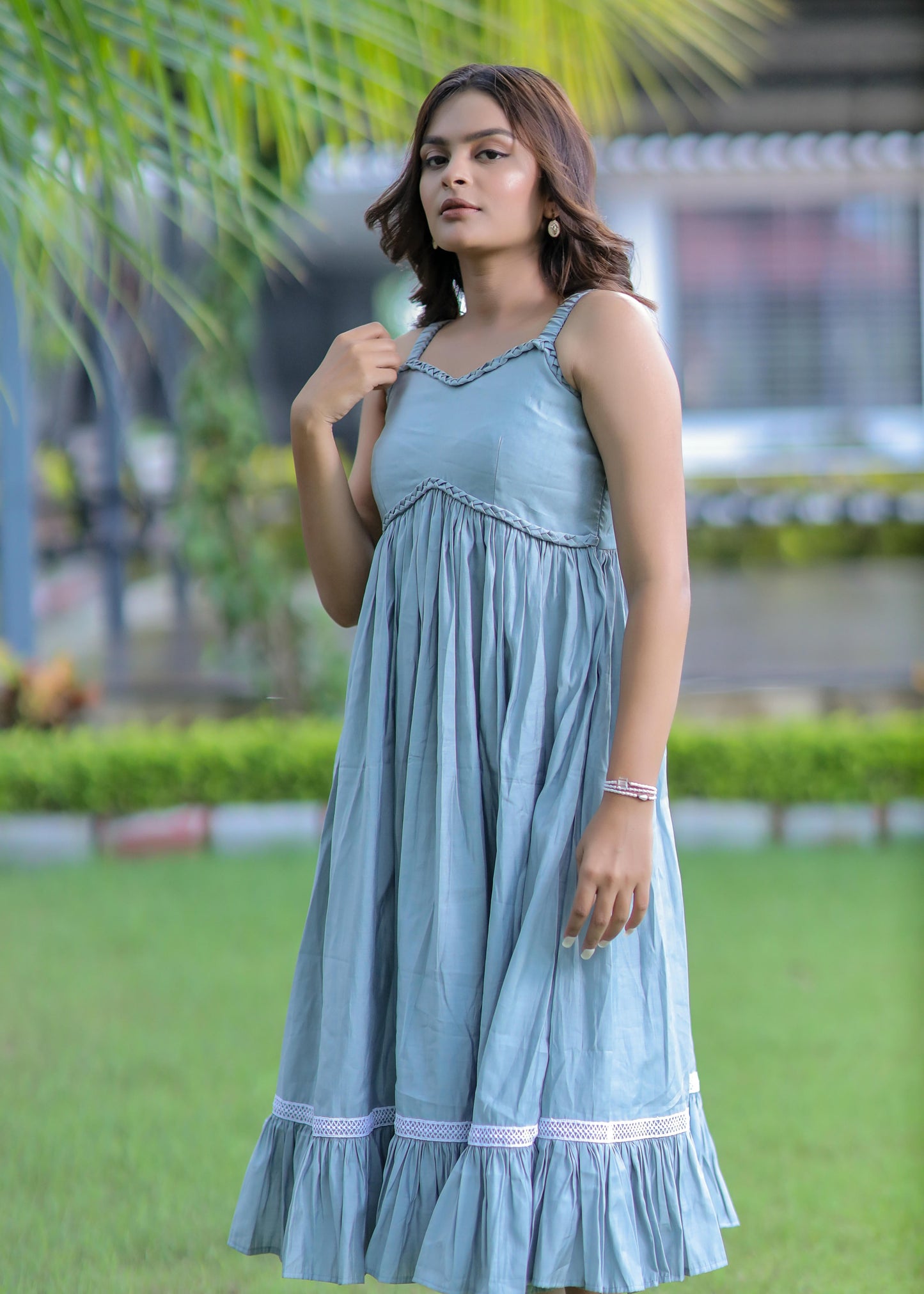 Sky Blue Spaghetti Strap Party Wear Tunic Dress D6079