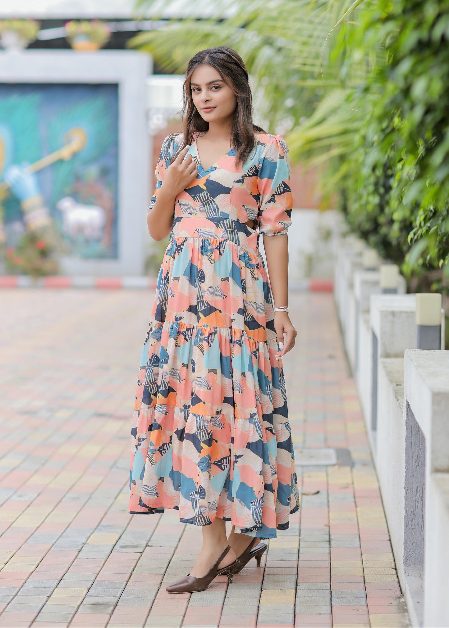 Multicolor Abstract Print Cotton Dress D6086