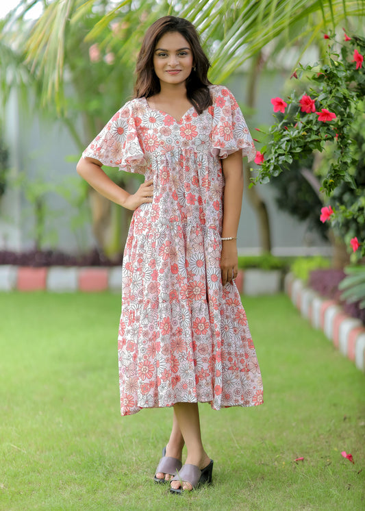 Multicolor Floral Print Cotton Dress D6096