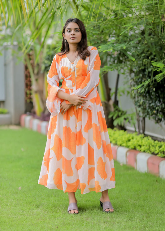 Flower Printed Georgette Tunic Dress D6100