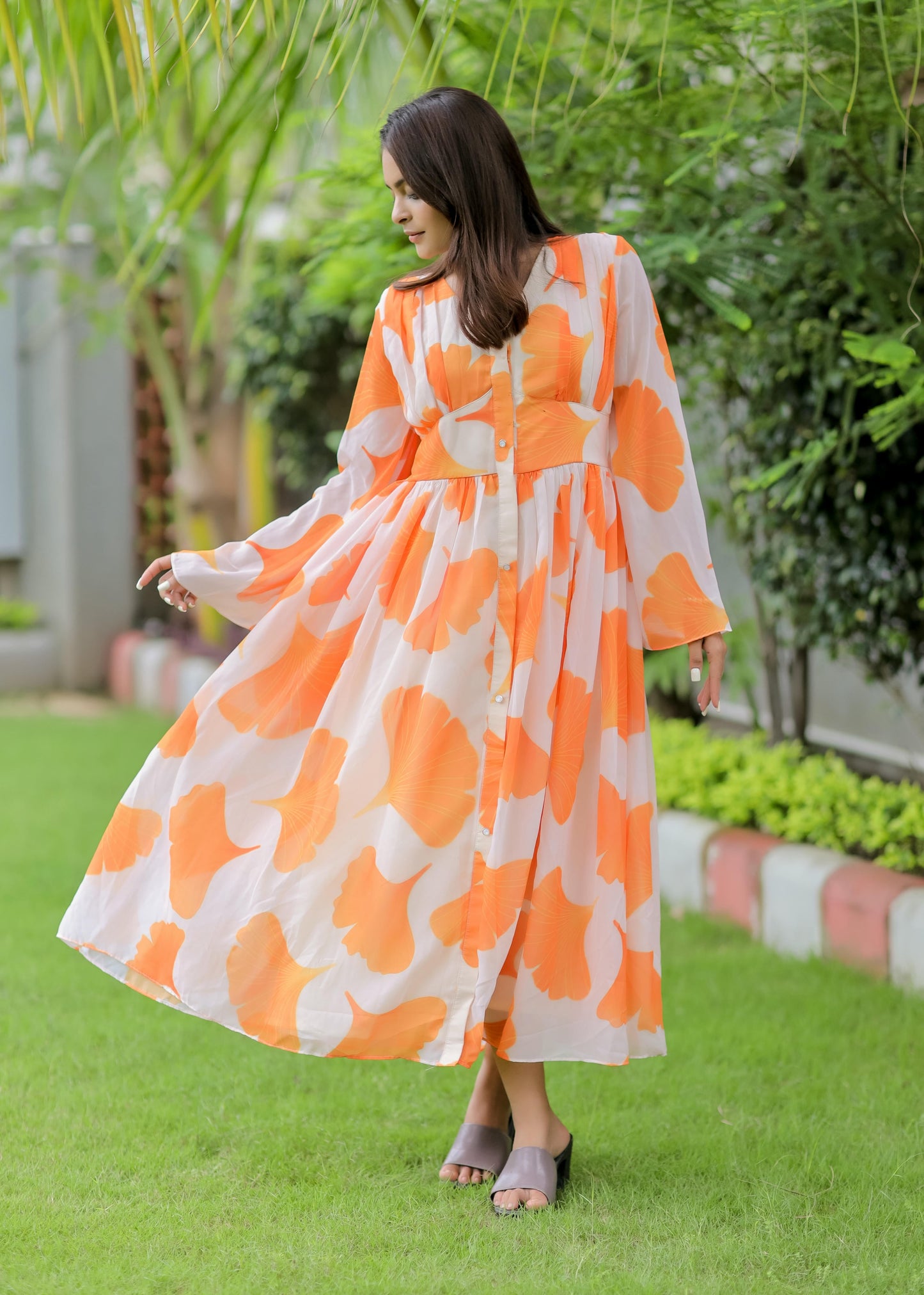 Flower Printed Georgette Tunic Dress D6100