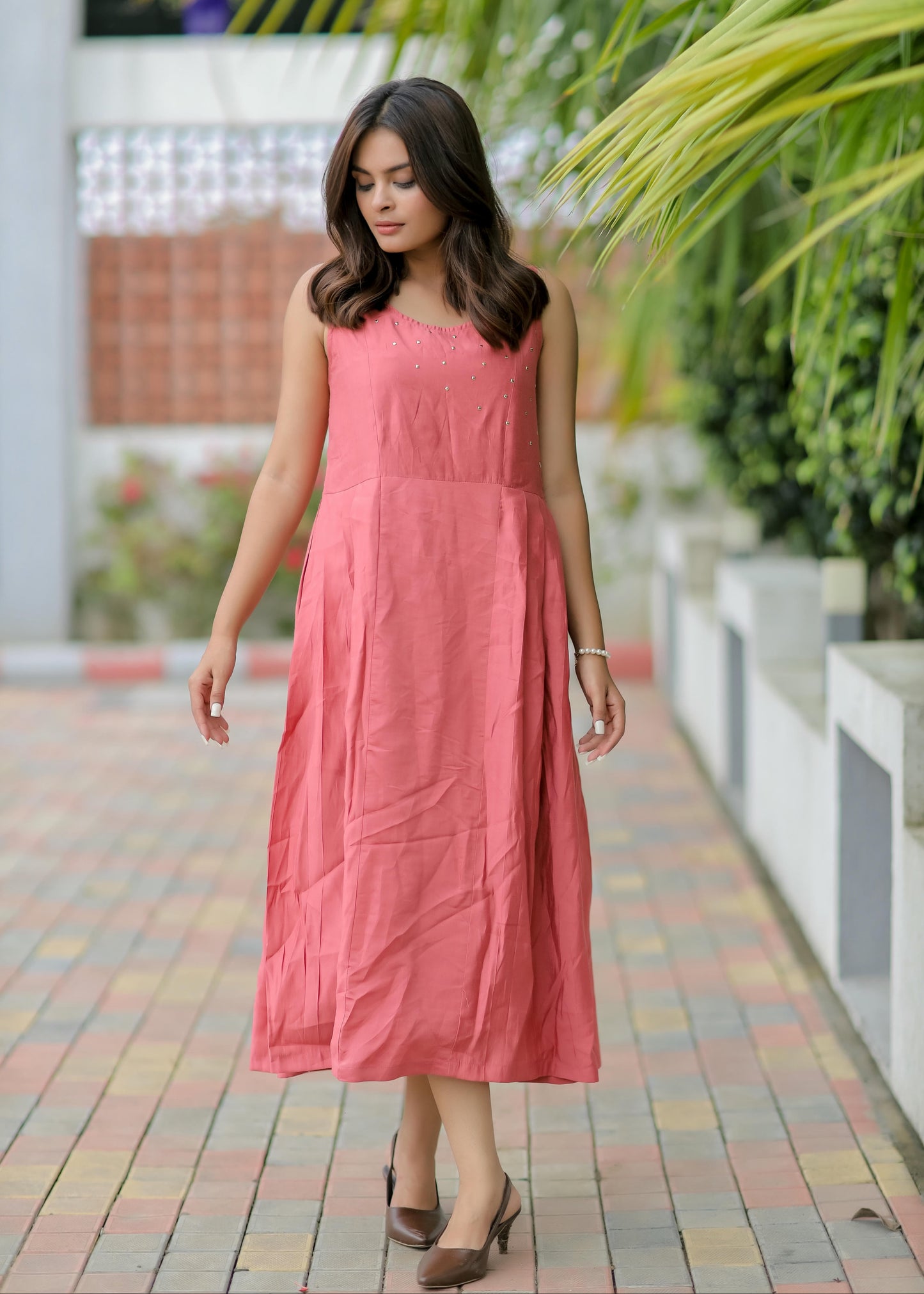 Pink Color Plain Tunic Dress D6104