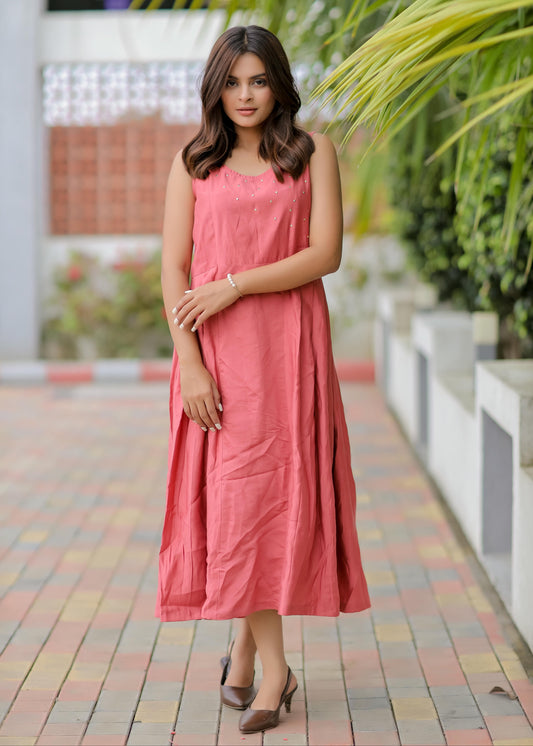 Pink Color Plain Tunic Dress D6104