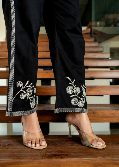 Black Floral & Geometric Embroidered Cotton Co-ord Set D6273