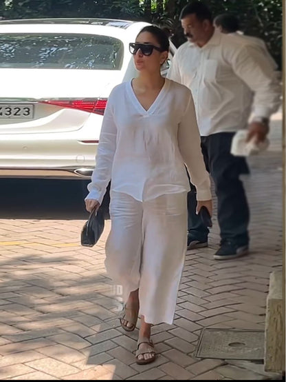 Celebrity Style White Solid Pure Cotton Co-ord Set D6070