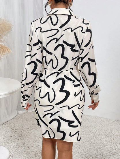 Allover Print  Printed One Piece Shirt Dress D1906