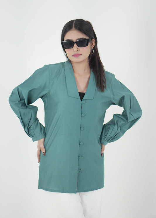 Teal Luxe Relaxed Fit Shirt with Pleated Sleeves D6295