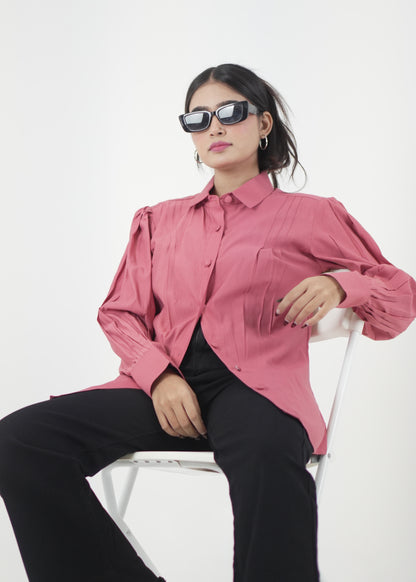Women’s Pink Denting Fabric Regular Fit Shirt D6292