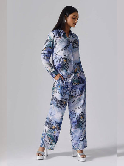 Stunning Printed Shirt Collar Co-Ord Set (Sky) VT-01122-B - kharidari