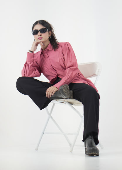 Women’s Pink Denting Fabric Regular Fit Shirt D6292