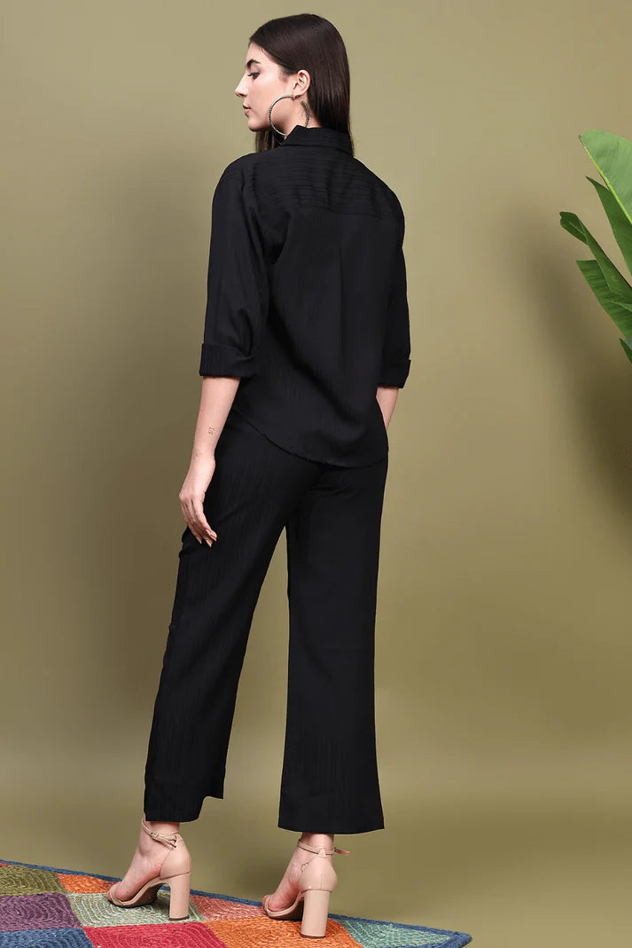 Black Knitted Shirt & Pants Set D6047