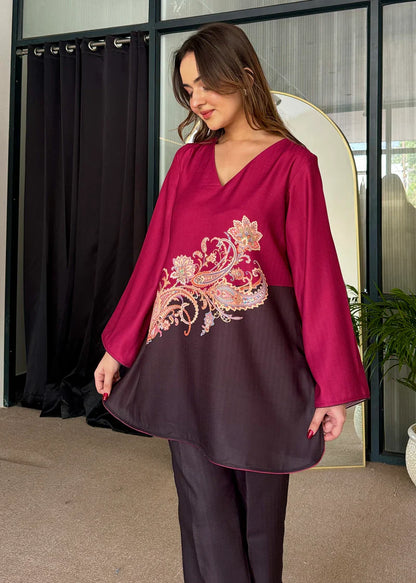 Bold Two tone black Coord Set D6051 - kharidari