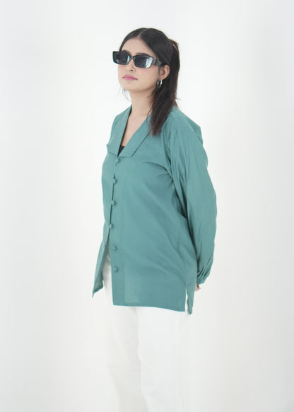 Teal Luxe Relaxed Fit Shirt with Pleated Sleeves D6295