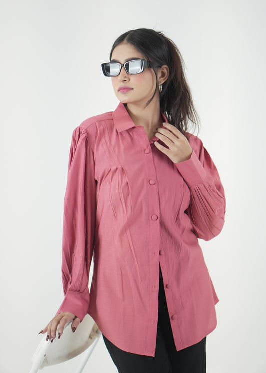Women’s Pink Denting Fabric Regular Fit Shirt D6292