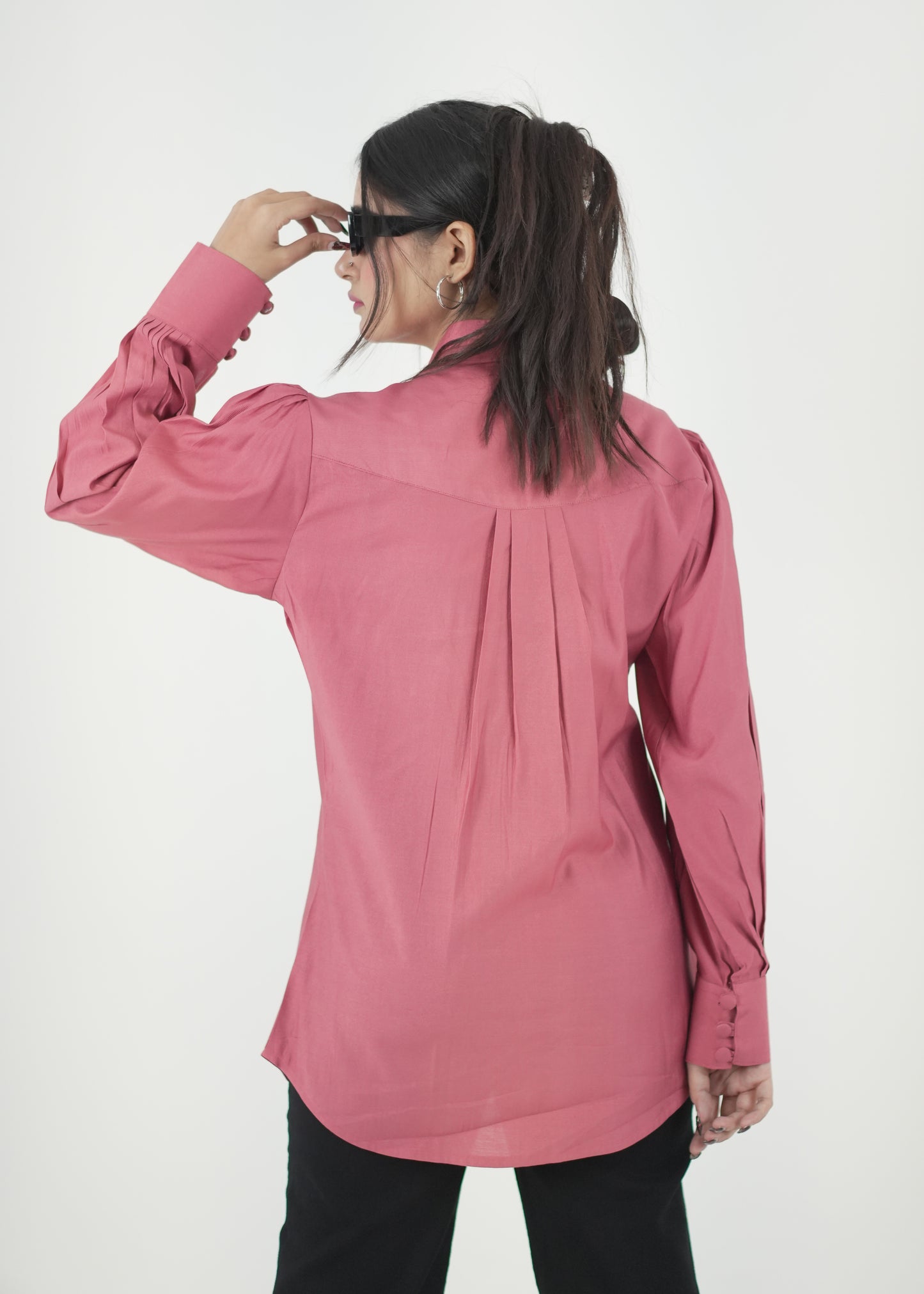 Women’s Pink Denting Fabric Regular Fit Shirt D6292