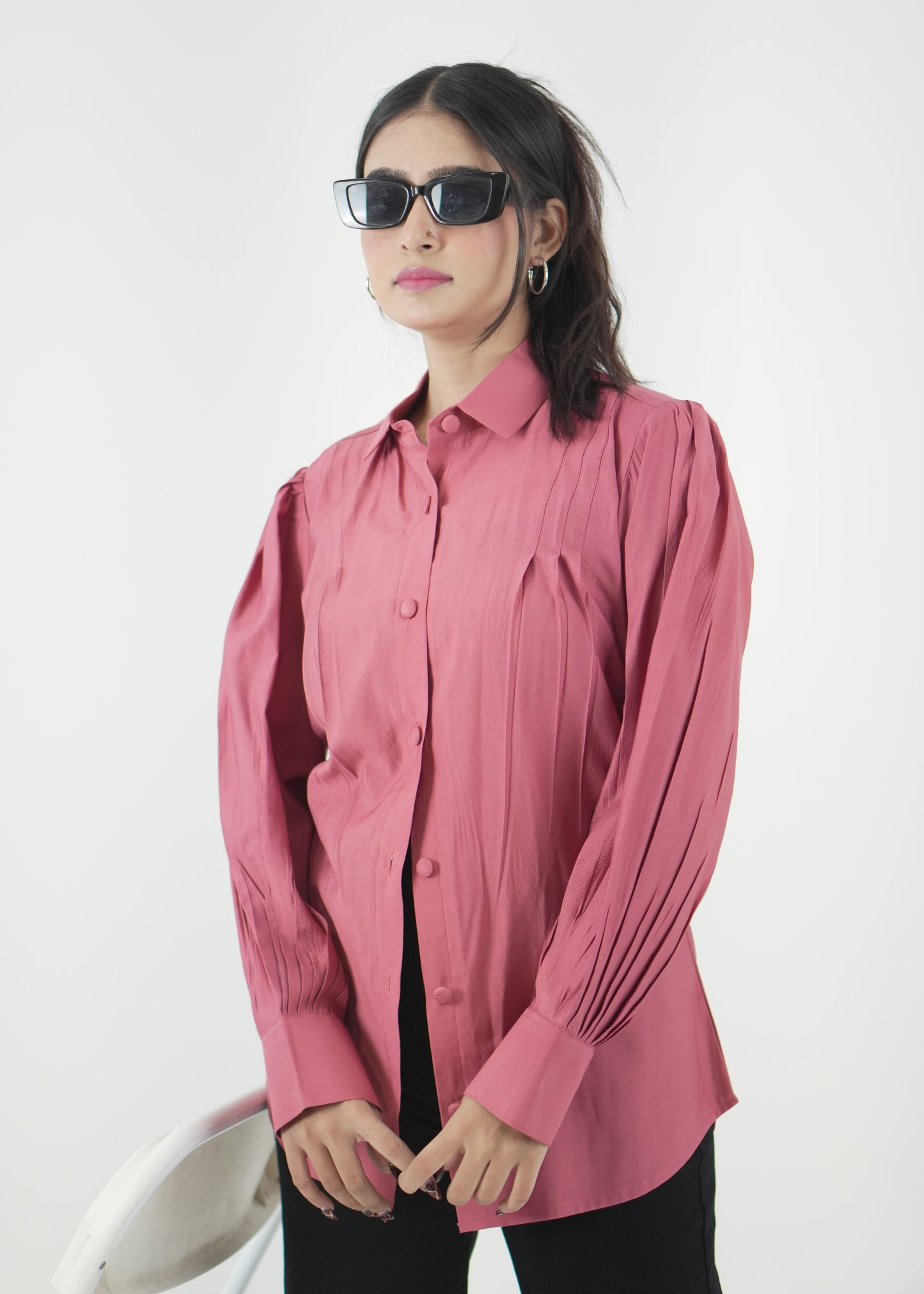 Women’s Pink Denting Fabric Regular Fit Shirt D6292
