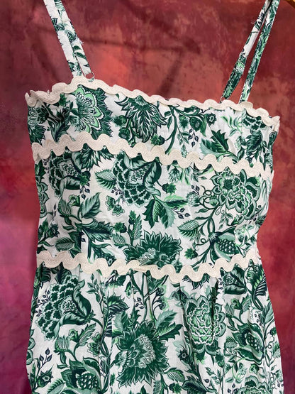 Unique Pink Flower Printed cotton One Piece Dress D6135