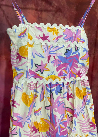 Unique Pink Flower Printed cotton One Piece Dress D6135