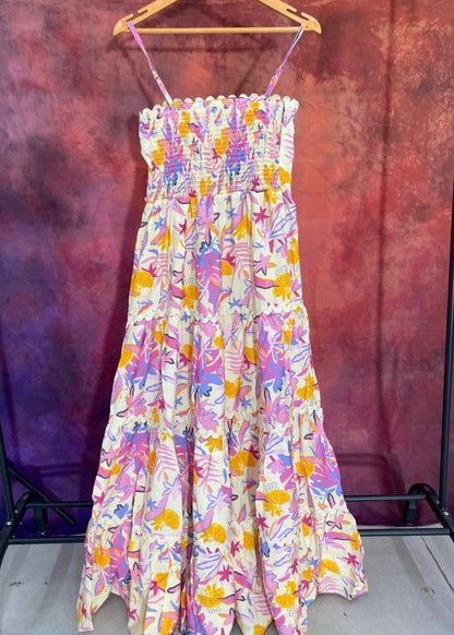 Unique Pink Flower Printed cotton One Piece Dress D6135