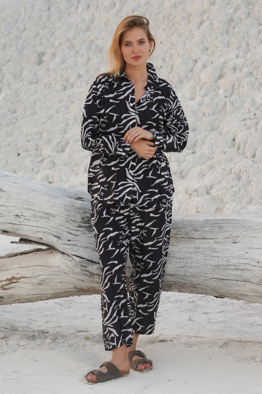 Stunning Zebra Striped Shirt & Wide Pant D01135