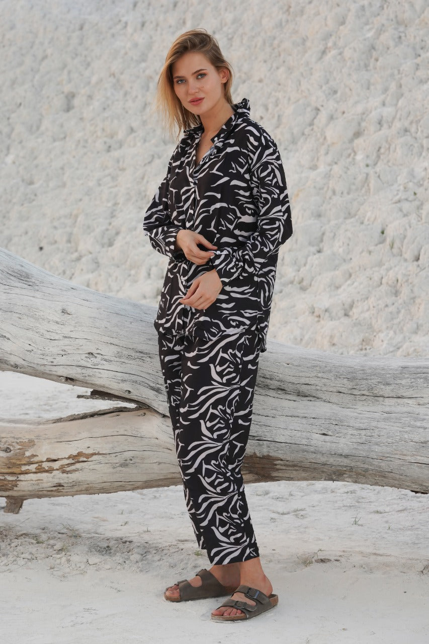 Stunning Zebra Striped Shirt & Wide Pant D01135