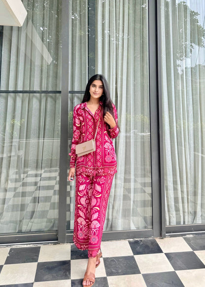 Hot Pink Color Block Coord Set D6105 - kharidari