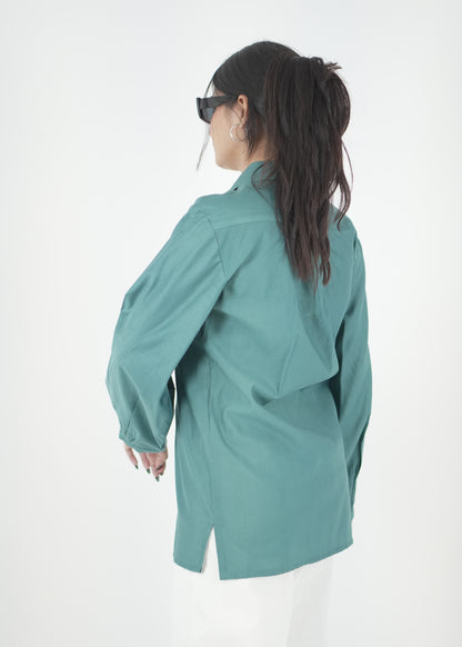 Teal Luxe Relaxed Fit Shirt with Pleated Sleeves D6295