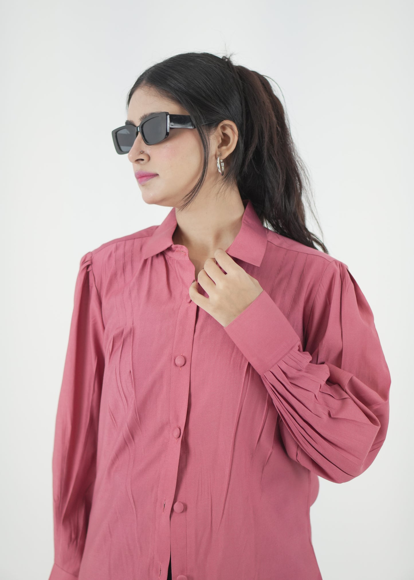 Women’s Pink Denting Fabric Regular Fit Shirt D6292