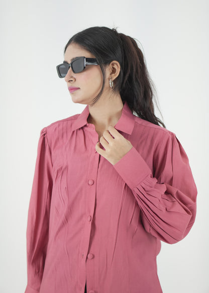 Women’s Pink Denting Fabric Regular Fit Shirt D6292